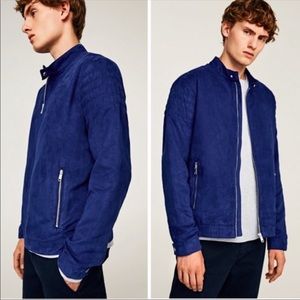 NWT Zara Blue Faux Suede Bomber jacket